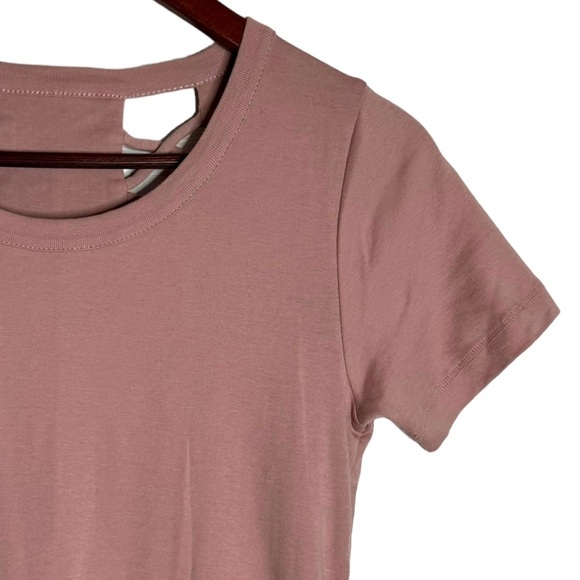 Chaser Strappy Double Vent Back Baby Ribbed Knit Tee Lattice Cutouts Pink Medium - Picture 7 of 16